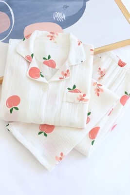 Beatiful Krinkıl Peach And Flowers Örme Special Kumaş Pijama Takımı 6775 - ÇeyizeDairHerşey