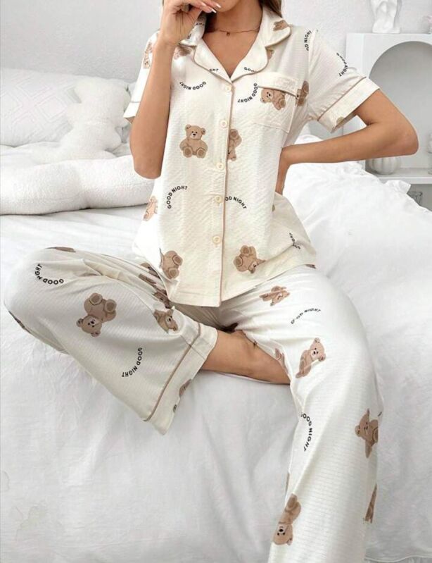 Beatiful Krinkıl Teddy Bear Örme Special Kumaş Pijama Takımı 6785 - 1