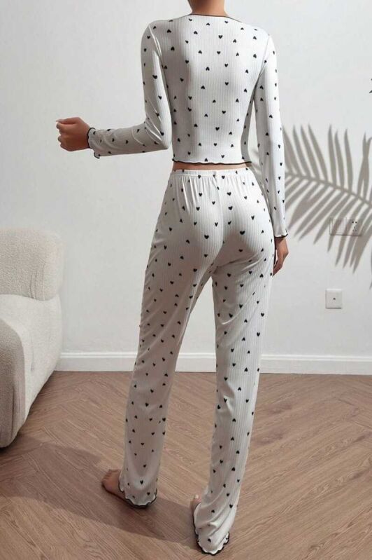 Black Heart Dreams Crop Pijama Takımı - 6778 - 3