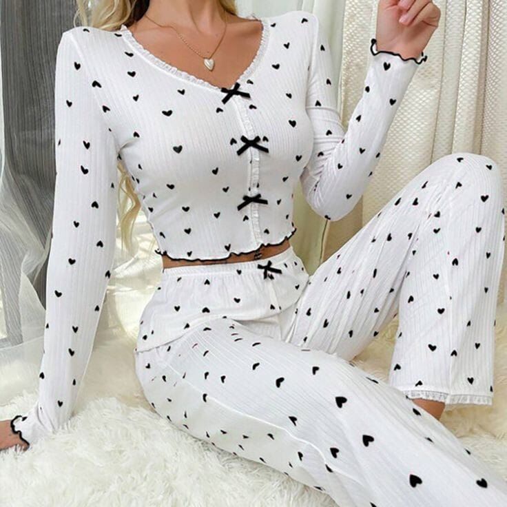 Black Heart Dreams Crop Pijama Takımı - 6778 - 1
