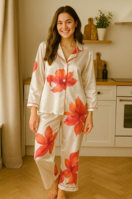 - Bloomwear Kısa Kollu Saten Pijama Takımı 6931 - ÇeyizeDairHerşey