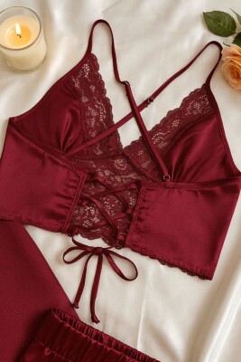 Bordo Rüya – Saten Sabahlıklı 3’lü Takım 6940 - ÇeyizeDairHerşey (1)