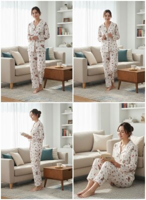 Cherry Bear Önden Düğmeli Kadın Pijama Takımı 7089 - 2