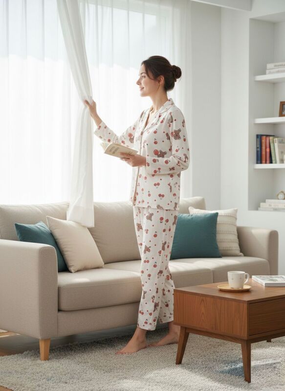 Cherry Bear Önden Düğmeli Kadın Pijama Takımı 7089 - 1