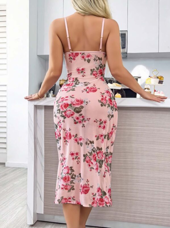 Çiçek Desenli Iki Parça Askılı Uzun Seksi Gecelik Takımı 7066 - 3