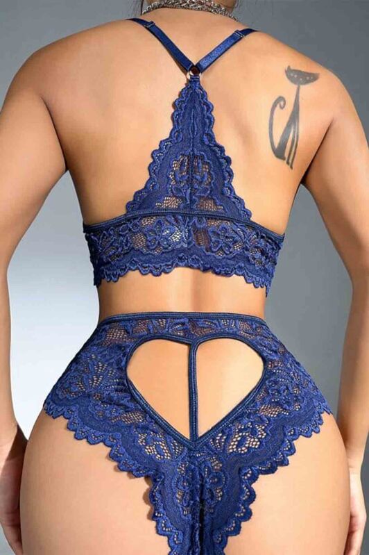 Erossa navy blue kalpli dantel fantazi sütyen takım 6613 - 2