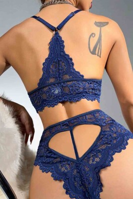 Erossa navy blue kalpli dantel fantazi sütyen takım 6613 - 4