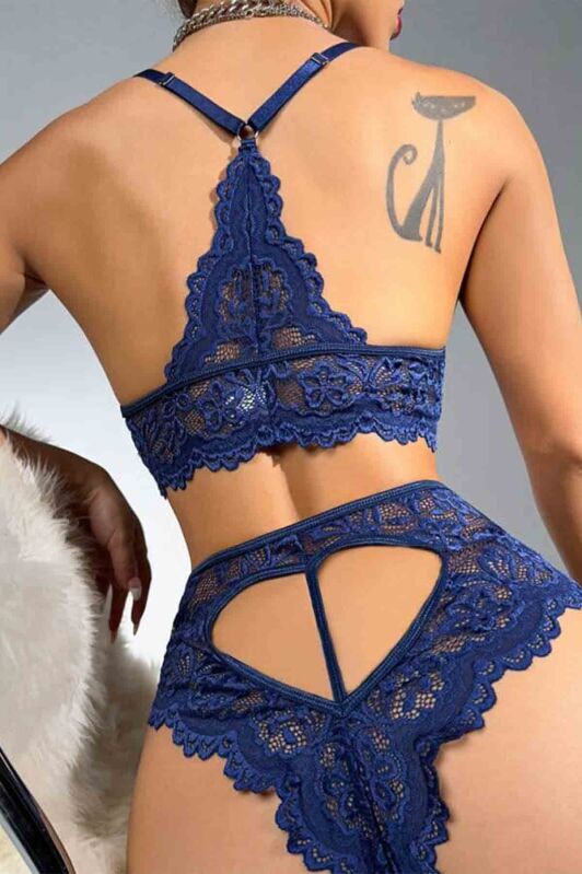 Erossa navy blue kalpli dantel fantazi sütyen takım 6613 - 4