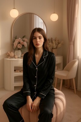  Evloria Siyah Saten Pijama Takım 6728 - 1