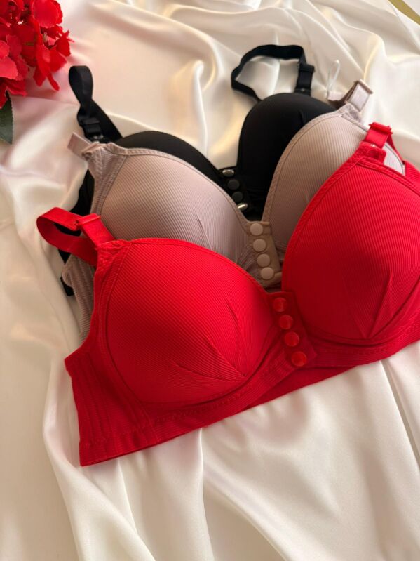 Kadın Telsiz Önden Çıtçıtlı Destekli Sütyen 3’lü Paket (Kırmızı - Vizon - Siyah) 7030 - 2