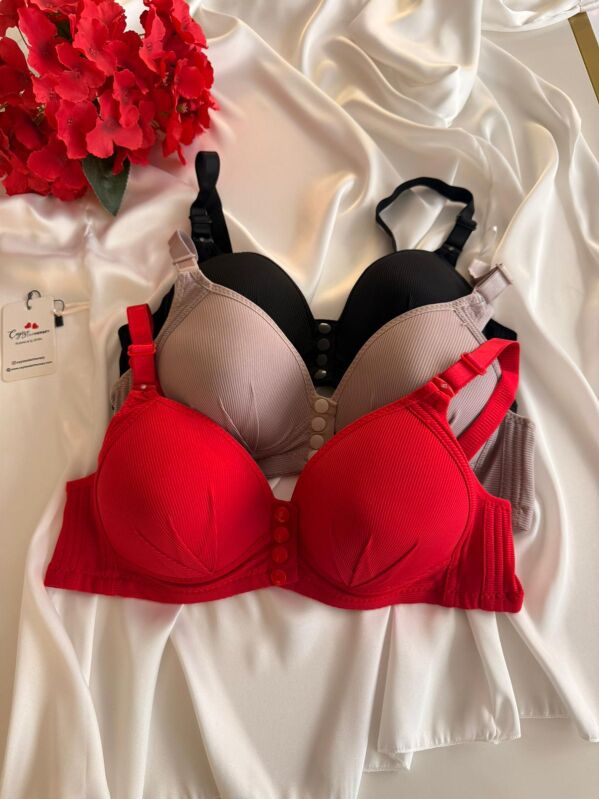 Kadın Telsiz Önden Çıtçıtlı Destekli Sütyen 3’lü Paket (Kırmızı - Vizon - Siyah) 7030 - 1