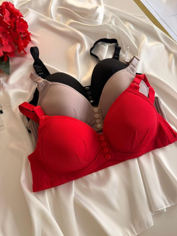 Kadın Telsiz Önden Çıtçıtlı Destekli Sütyen 3’lü Paket (Kırmızı - Vizon - Siyah) 7030 - 5