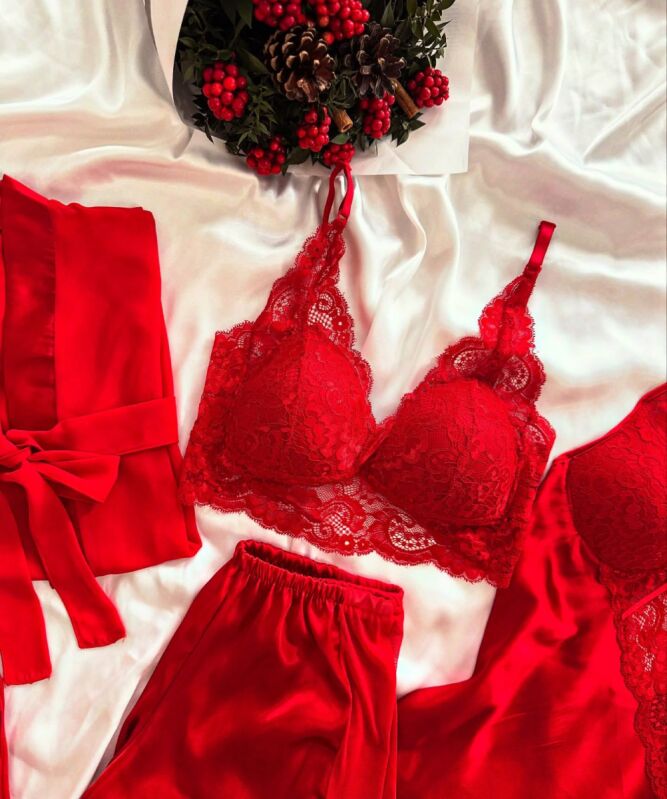 Kırmızı 8 Parça Dev Sabahlıklı Çeyiz Seti 7082 - 3