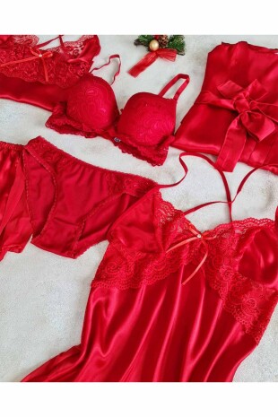 Kırmızı saten 6 lı çeyiz seti 6571 - 3