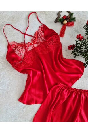 Kırmızı saten 5 li gecelik set 6570 - 3