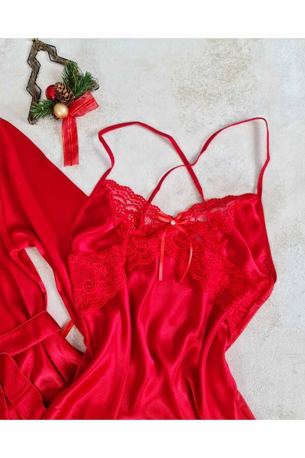 Kırmızı 8 li gecelik, sabahlı, pijama çeyiz seti 6568 - 7