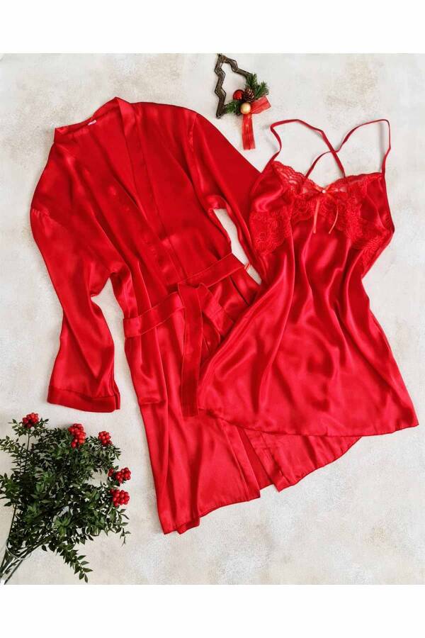 Kırmızı 8 li gecelik, sabahlı, pijama çeyiz seti 6568 - 9