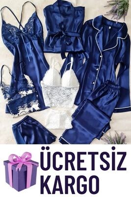 Lacivert Ipek Saten Kutulu 8 Parça Dev Gelin Seti 6652 - ÇeyizeDairHerşey