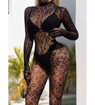 Leopar Desenli Eldivenli Vücut Çorabı 6982 - 5