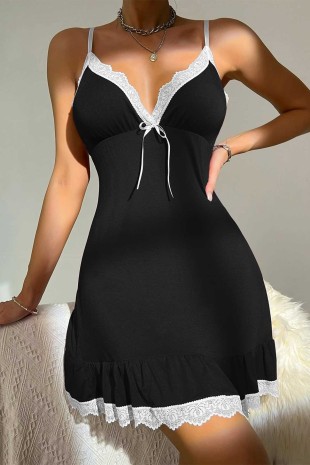 Lolo black güpür detaylı soft penye gecelik 6221 - ÇeyizeDairHerşey