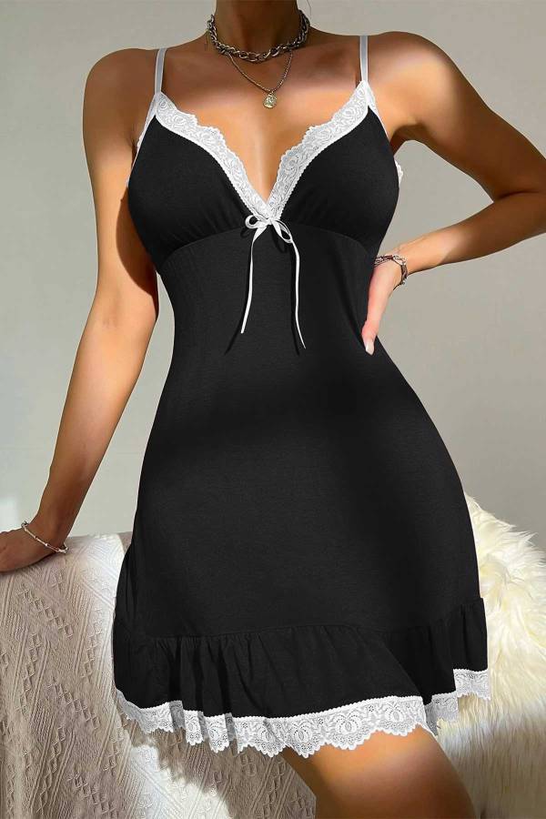 Lolo black güpür detaylı soft penye gecelik 6221 - 1