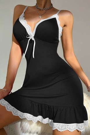 Lolo black güpür detaylı soft penye gecelik 6221 - ÇeyizeDairHerşey (1)