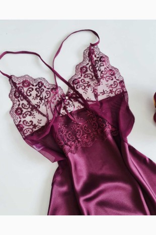 Mürdüm Soft Saten Gecelik 6448 - 3