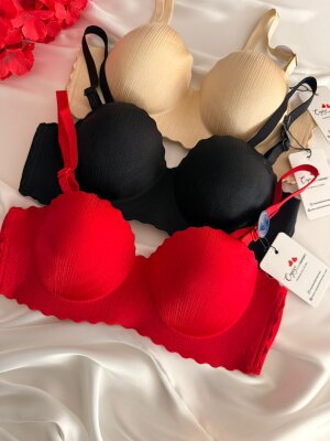 Dolgulu Destekli İz Yapmayan Kadın Sütyeni (Kırmızı/Siyah/Ten) - ÇeyizeDairHerşey (1)