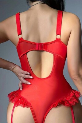 Kırmızı Rachel fantezi dantel jartiyer takım 6750 - 3