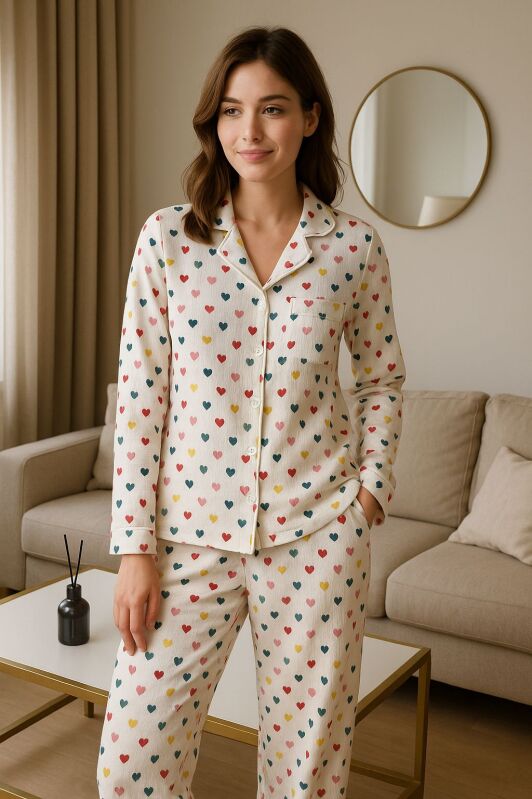 Renkli Kalpler Pijama Takımı 6957 - 1