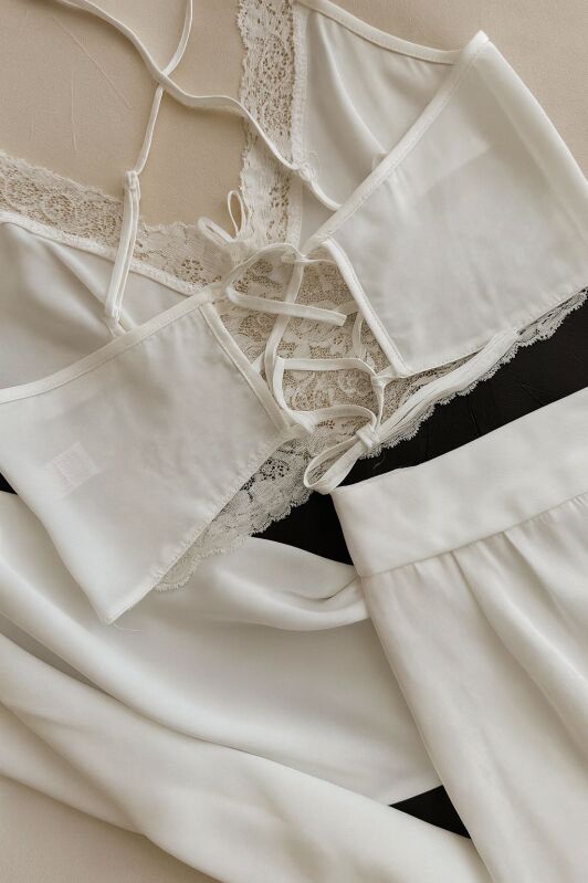 Seraphina Luxe Beyaz Sabahlıklı Saten Pijama Set 7017 - 2