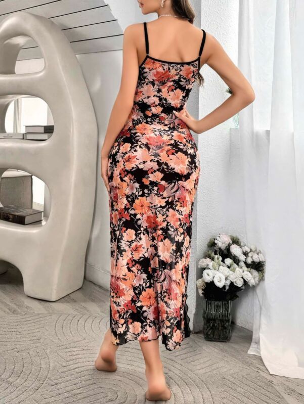  Siyah Gül Rüyası Iki Parça Askılı Uzun Seksi Gecelik Takımı 7073 - 2