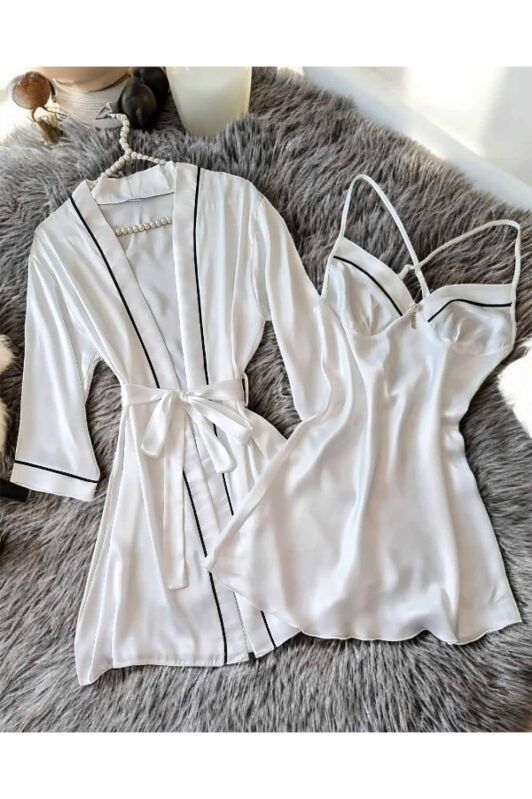 Sunshine Beyaz İpek Saten 6 lı Pijama Seti 6734 - 3