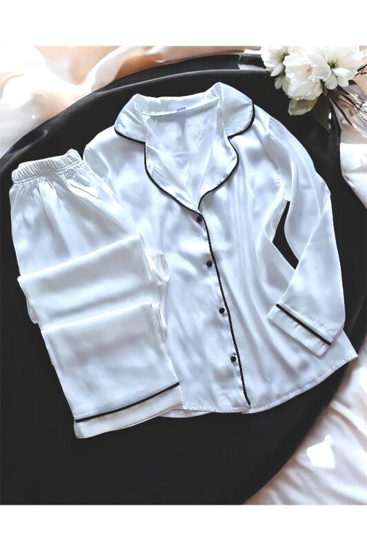 Sunshine Beyaz İpek Saten 6 lı Pijama Seti 6734 - 5