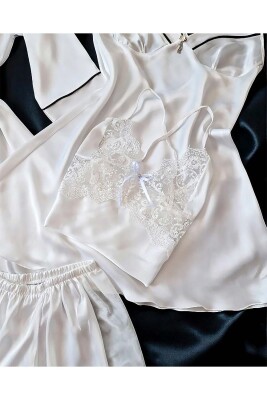 Sunshine Beyaz İpek Saten 6 lı Pijama Seti 6734 - 4
