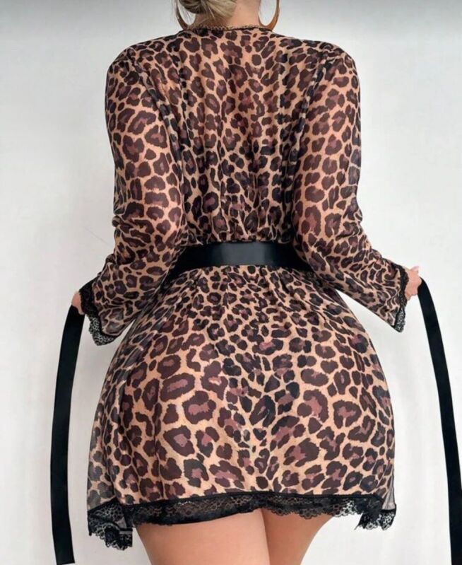 Wild Elegance – Leopar Desenli Jartiyer & Sabahlık Seti 7079 - 4